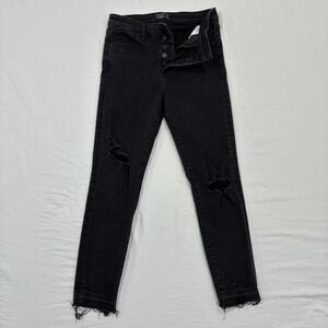 Abercrombie & Fitch Womens Jeans 8 Black Simone High Rise Ankle Raw Hem Ripped